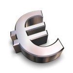 A chrome-plated Euro symbol isolated on a white background (3D rendering)